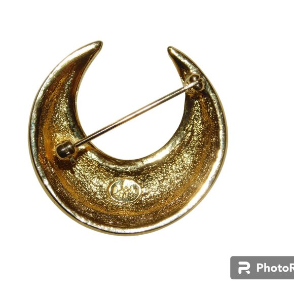 Joan Rivers Crescent Moon Gold Tone & Rhinestone Brooch Pin - Picture 4 of 8